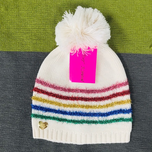 Betsey Johnson Beanie - Hat -NWT-Rainbow Stripe - Picture 3 of 8